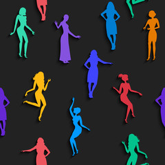 Seamless pattern with female silhouettes