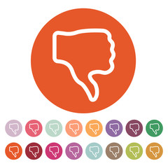 The thumb down icon. Rejected and no, negative symbol. Flat