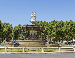 Fototapeta na wymiar Portrait view of Fountain at La Rotonde in Aix-en-Provence