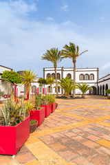 Fototapeta premium Square in Rubicon port with historic buildings and restaurant, Lanzarote, Canary Islands, Spain