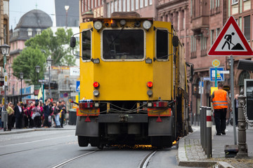 tram track grinder truck in frankfurt germany