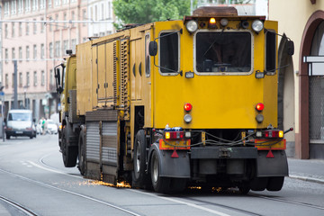 tram track grinder truck in frankfurt germany