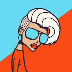 Glamorous Blonde disco punk fashion style. Provocation red