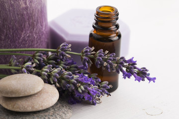 essential oil and lavender flowers