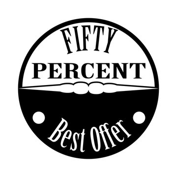 50% discount price sign. Sale Up to 50%. Fifty percent discounte