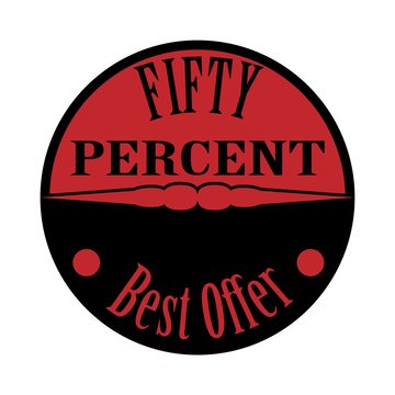 50% discount price sign. Sale Up to 50%. Fifty percent discounte