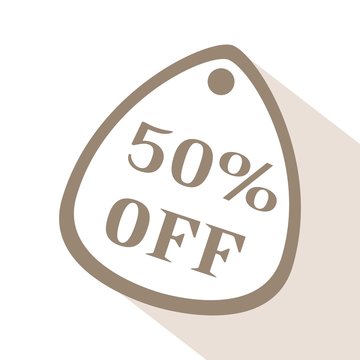 50% discount price sign. Sale Up to 50%. Fifty percent discounte