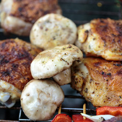 barbecue with delicious grilled meat on grill