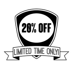 20% OFF. 20% discount price sign. Twenty percent off. Limited ti