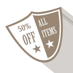 50% discount price sign. Sale Up to 50%. Fifty percent discounte