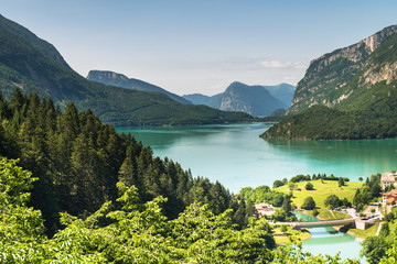 Fototapeta na wymiar Lake Molveno, elected most beautiful lake in Italy.