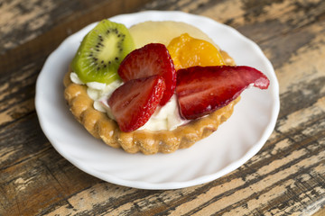 Close up of sweet cake with fruits