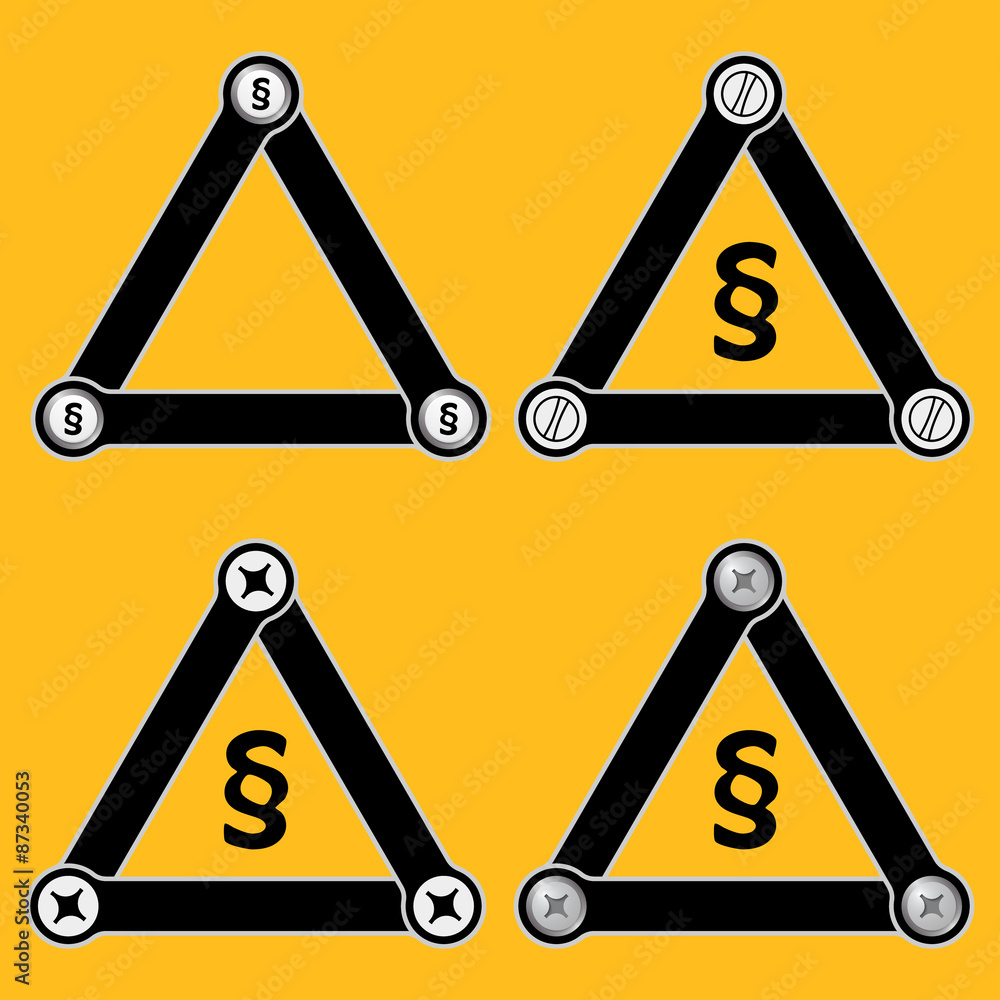 Poster set of four flat simple triangles with screws and paragraph