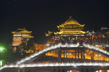 Fototapeta na wymiar Night scene at Fenghuang ancient city.