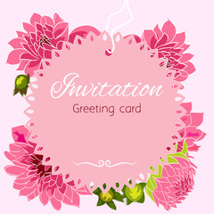 Romantic flower greeting card with dahlias and copy space