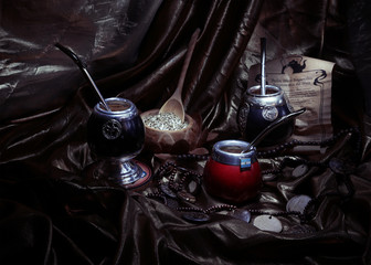 Yerba mate and calabashes (artistic still life)