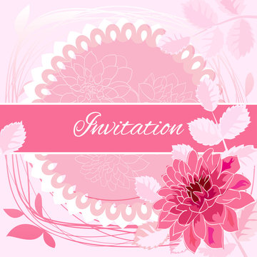 Romantic flower greeting card with dahlias and copy space