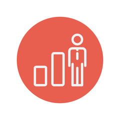 Businessman and graph thin line icon