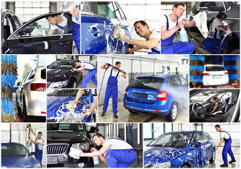 Autowaschanlage und professionelle Reinigung eines Fahrzeuges durch einen Profi // Car wash and...