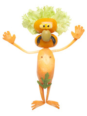 Funny man with leaf made of carrot 