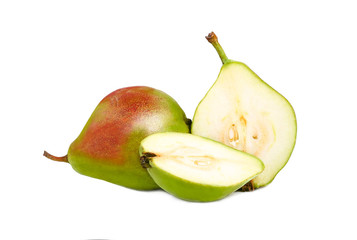 Three green pear isolated on the white background