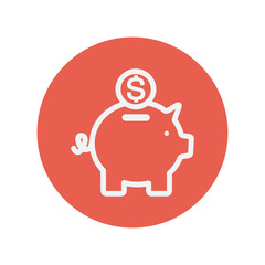 Piggy bank and dollar coin thin line icon