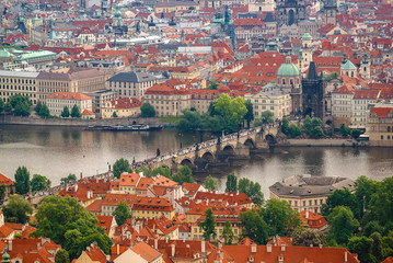 Naklejka na ściany i meble Prague Charles Bridge from Petrin Hill