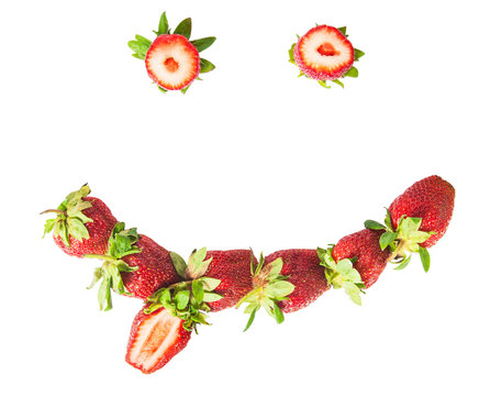 Smile with tongue out fresh juicy strawberries