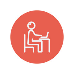 Businessman and laptop thin line icon