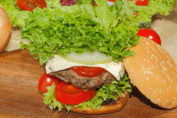 Hamburger, Fast food, Burger, Hacksteak, Salat, Tomaten, Käse, G