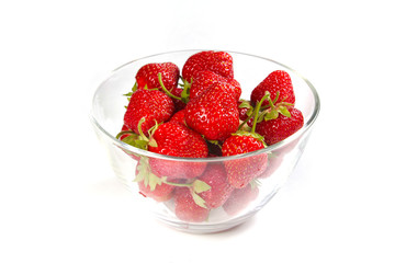 Strawberries isolated on white background, shallow focus