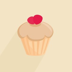 Sweet flat vector cupcake with long shadow