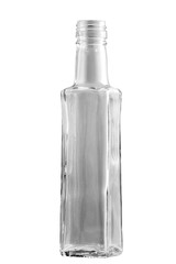 Empty glass bottle on a white background.