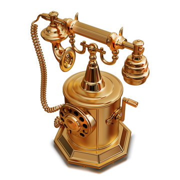 illustration of a Golden retro-styled telephone isolated
