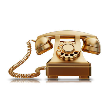 illustration of a Gold retro phone isolated
