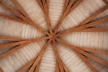 Pattern of wooden boards on the ceiling.