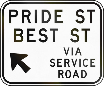 Australian direction road sign - Access to streets via service road