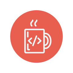 Mug with hot coffee thin line icon