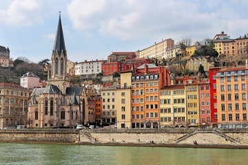 Lyon - église Saint Georges et quai de Saône
