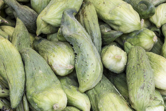 Green achocha (cayhua) on a market in Arequipa, Peru. 