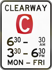 Australian regulatory sign: Clearway in specified times