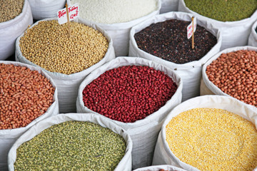 Various spices and bean at an Asian Produce market in Vietnam