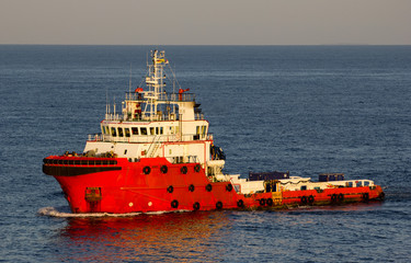 A supply vessel at sunset, South China Sea, Brunei