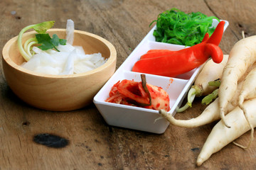 Kimchi - cabbage chili radish.