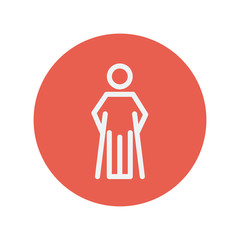 Injured man with crutches thin line icon