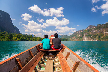 Traveler sighseeing of beautiful view mountain lake and river