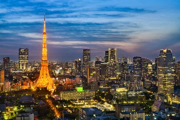 Fotobehang Nachthorizon van Tokyo, Japan © Mapics