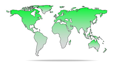Vector illustration of rounded detail green colour world map.