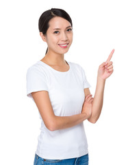Asian woman with finger point up
