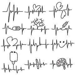 Vector illustration of drawn Heart beat, cardiogram, Pulse